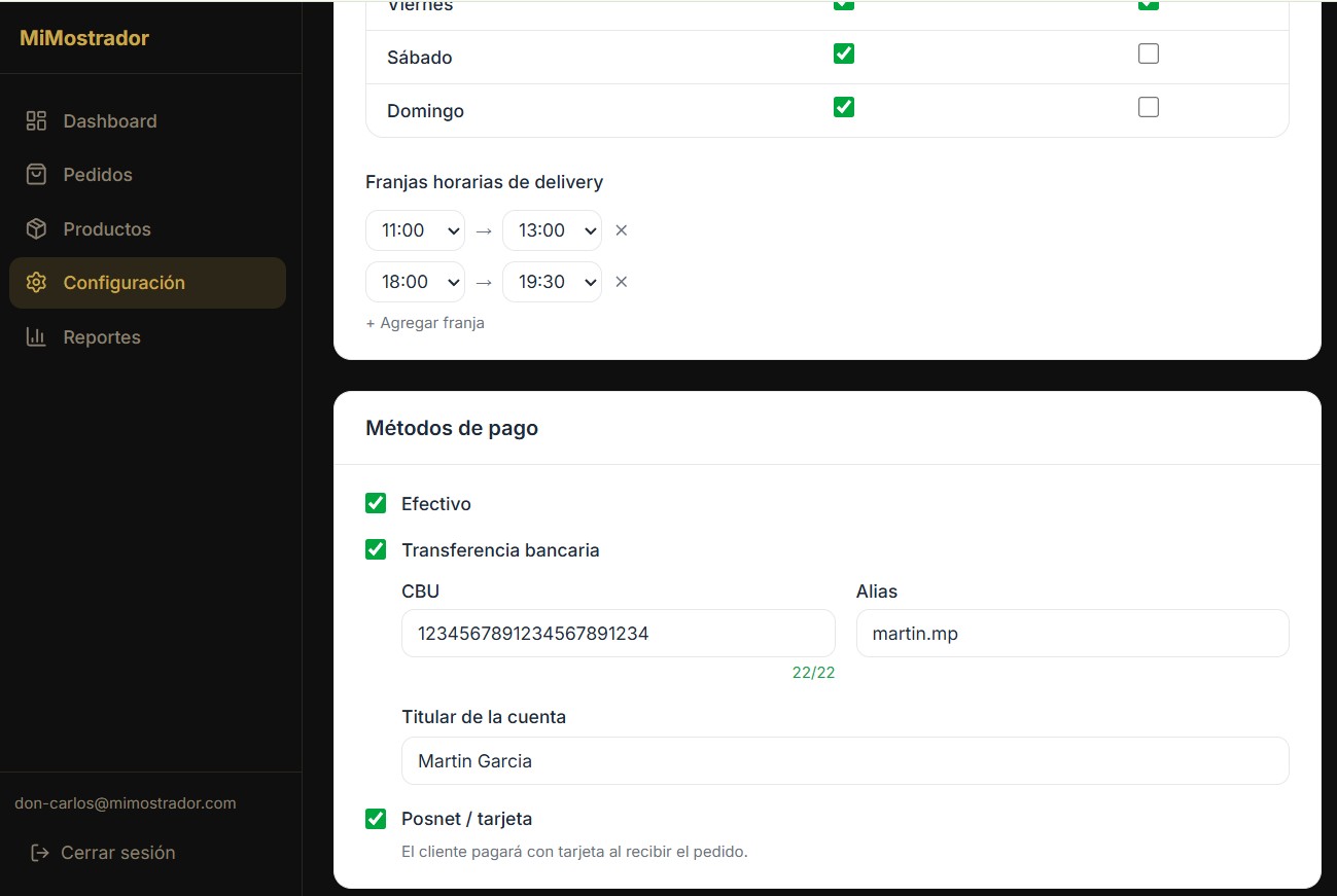 Configuración métodos de pago